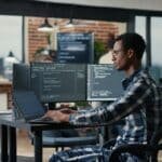 African business owner researching with AI tools to make better business decisions