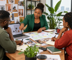 Nigerian business owner and team redesigning their service around customer results and AI-assisted work