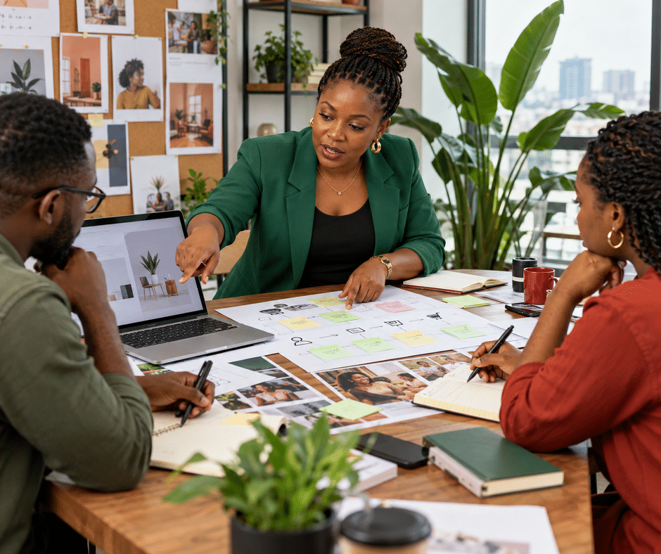 Nigerian business owner and team redesigning their service around customer results and AI-assisted work